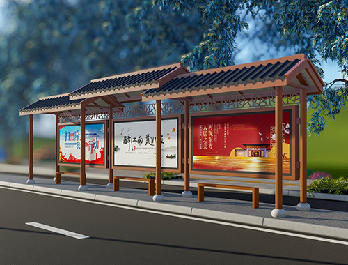 甘肅大型城市公交站臺經典款仿古公交候車亭